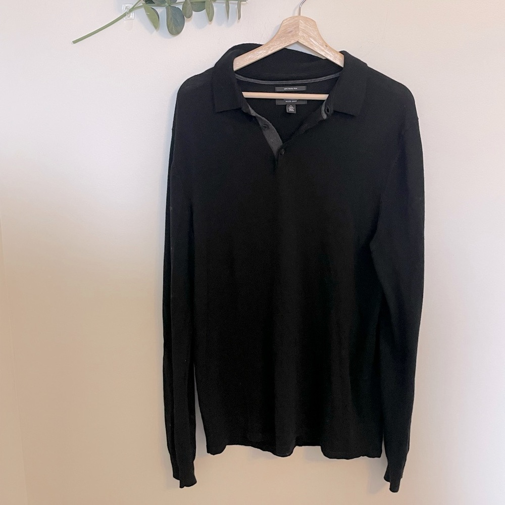 Nordstrom Mens Black Collared Merino Wool Sweater
